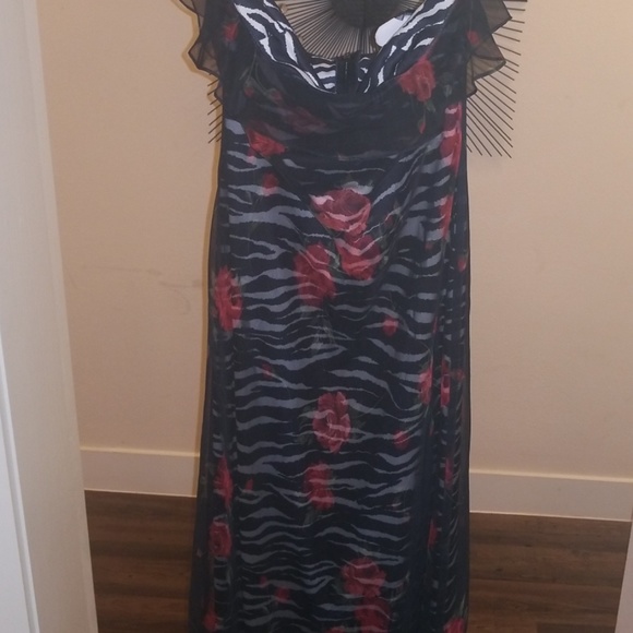 Niki Livas black/roses sheer lace strapless dress - Picture 1 of 4